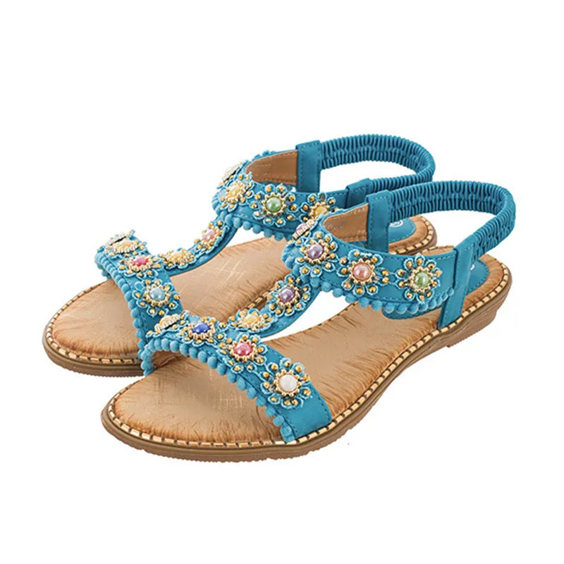Nanccy Bohemian Colored Pearls Comfortable Flat Sandals